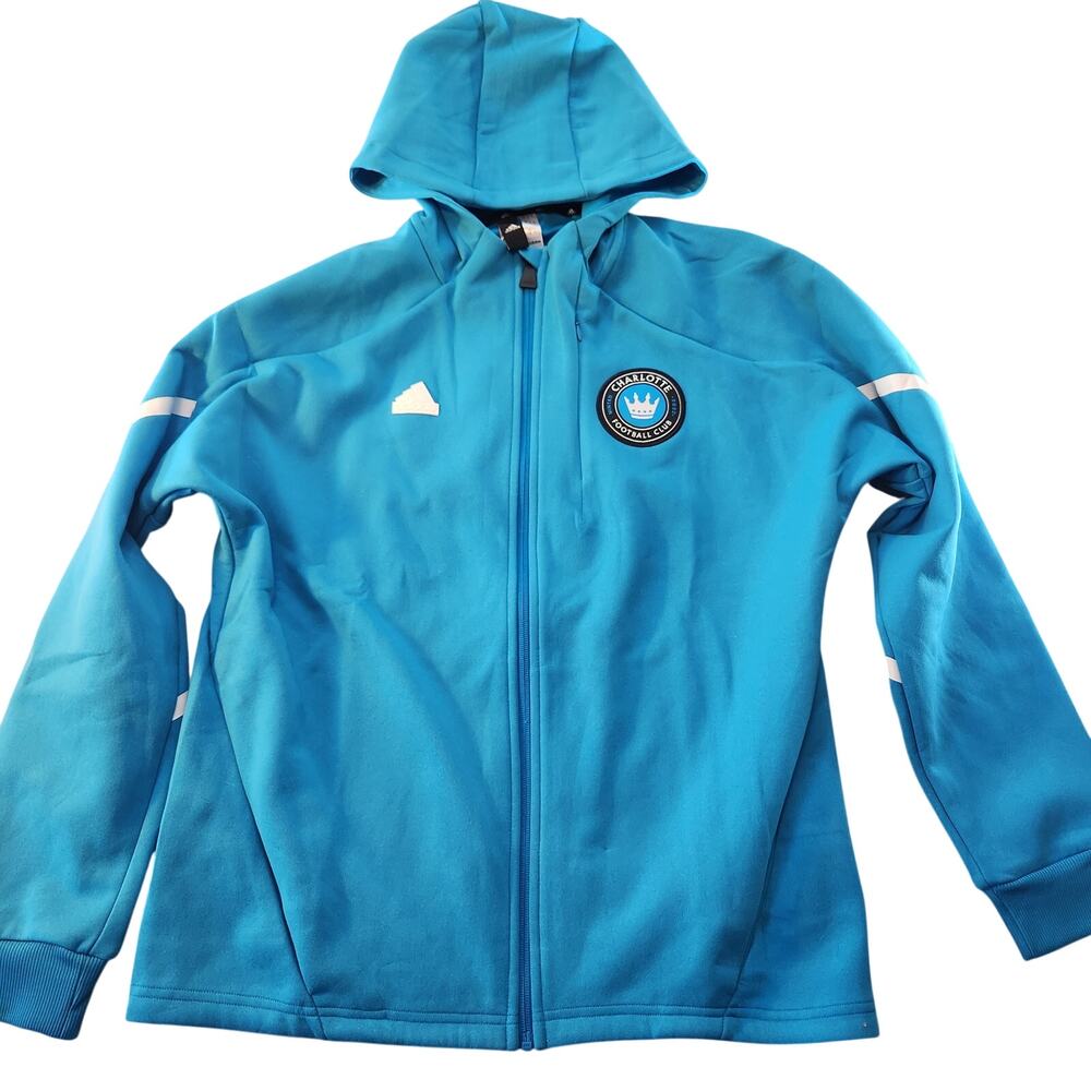 Adidas Charlotte FC 2024 Anthem Jacket Mens Large Blue Full Zip Hooded NWT